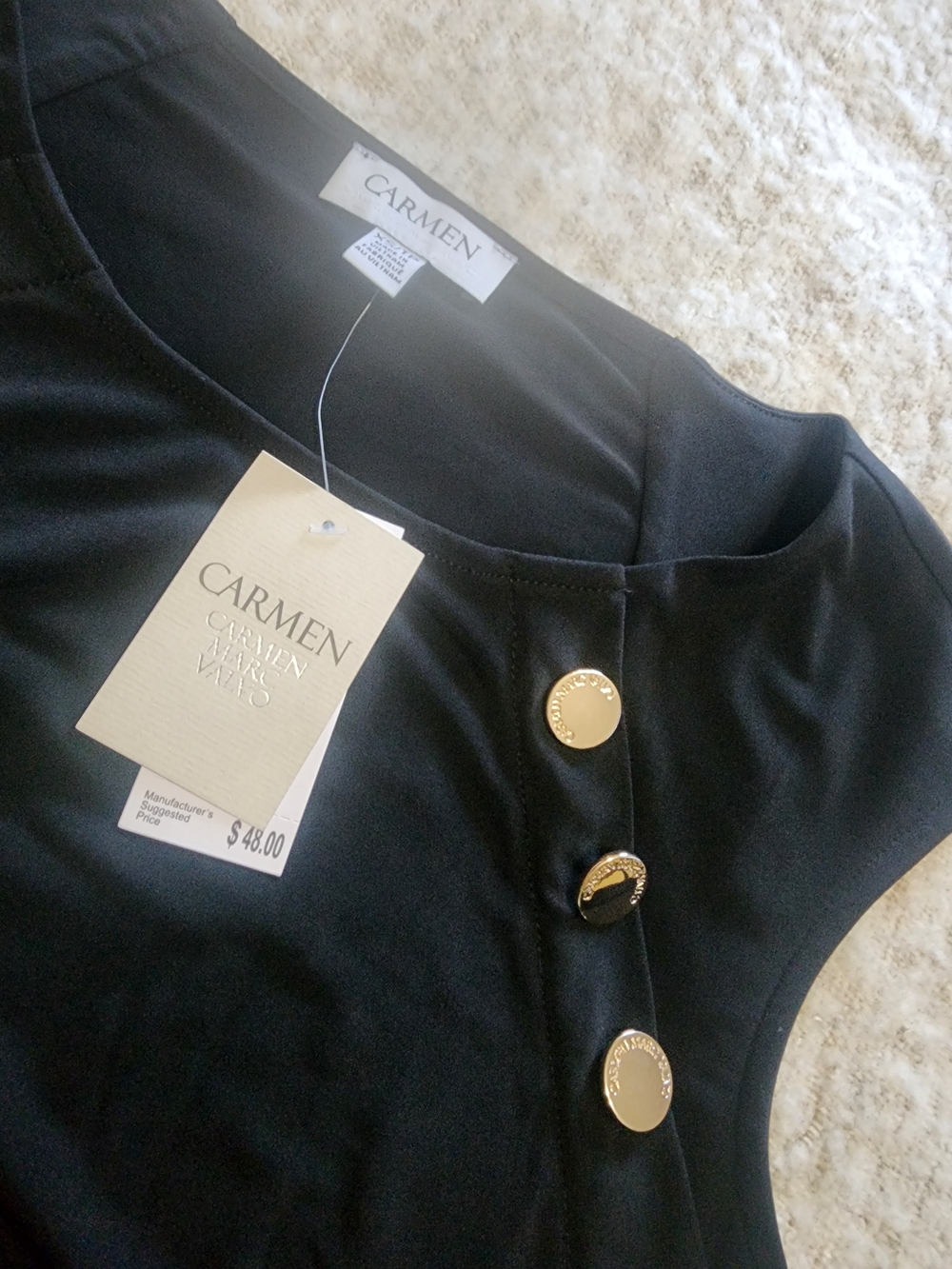Carmen Marc Valvo Black Tank Top with Gold Button Accents - Picture 3 of 4